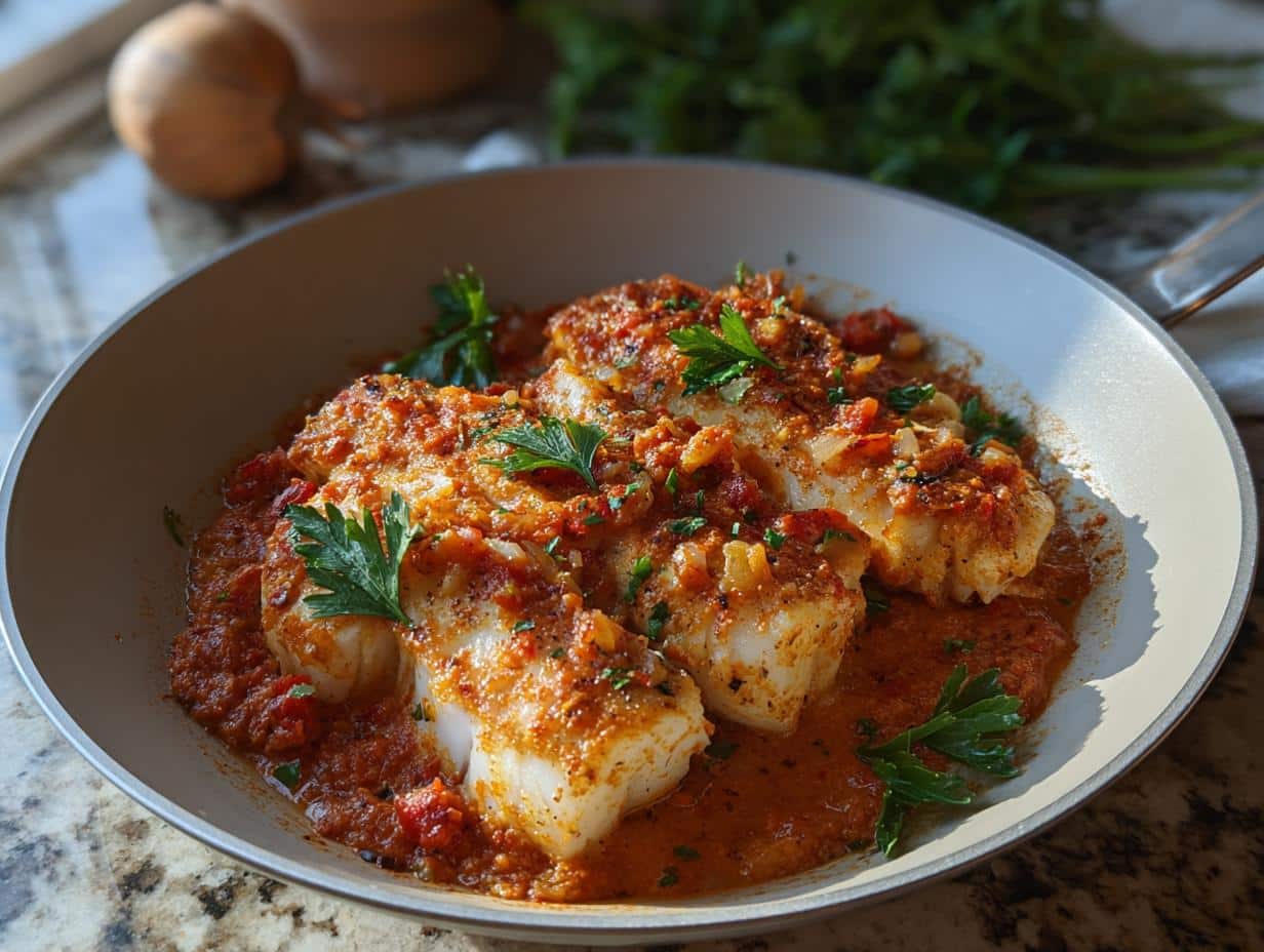 Flaky Baked Fish Romesco Sauce: 1 Amazing Recipe - Baked Fish Romesco Sauce - additional detail