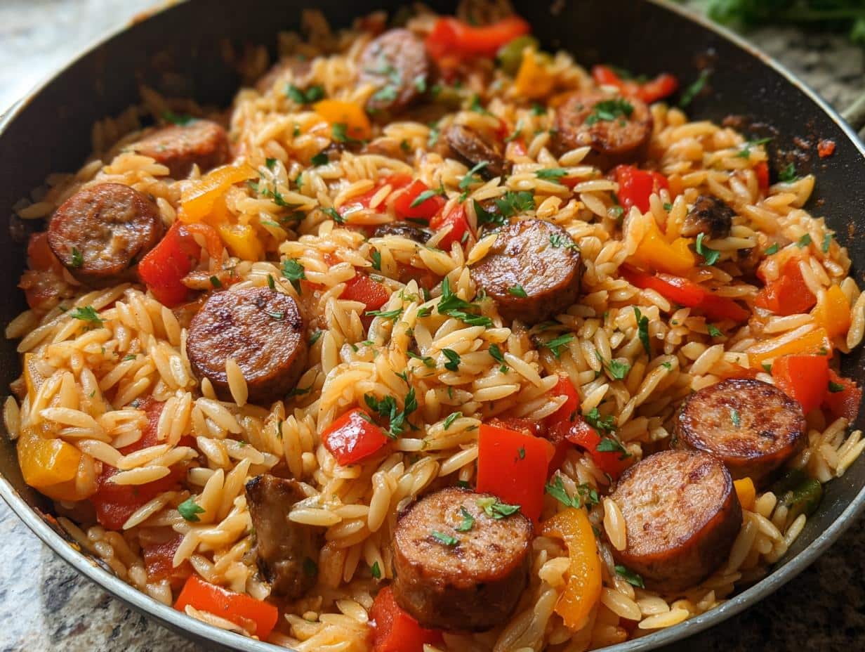 One Pan Orzo Sausage