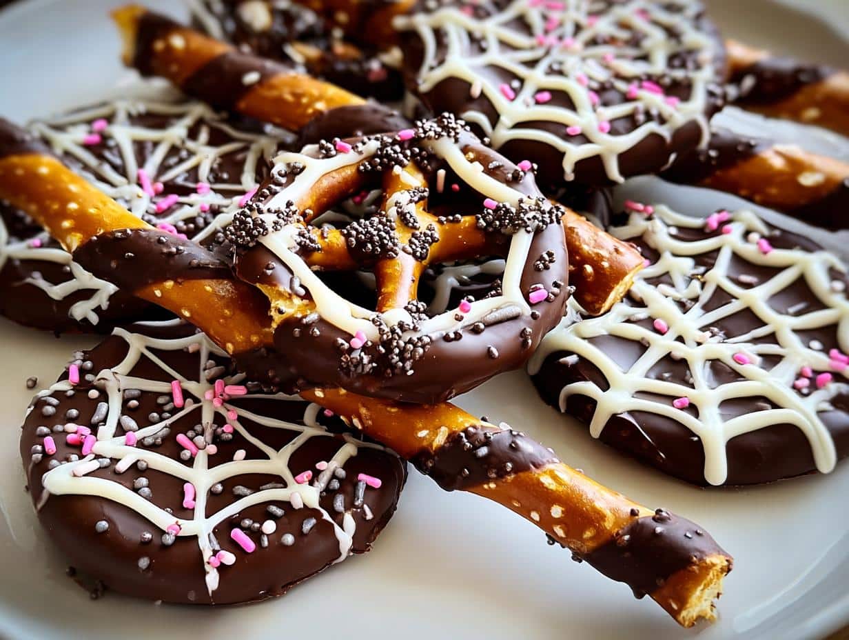 Spooky Halloween Chocolate Pretzel: Easy Spider Webs - Spooky Halloween Chocolate Pretzel - additional detail