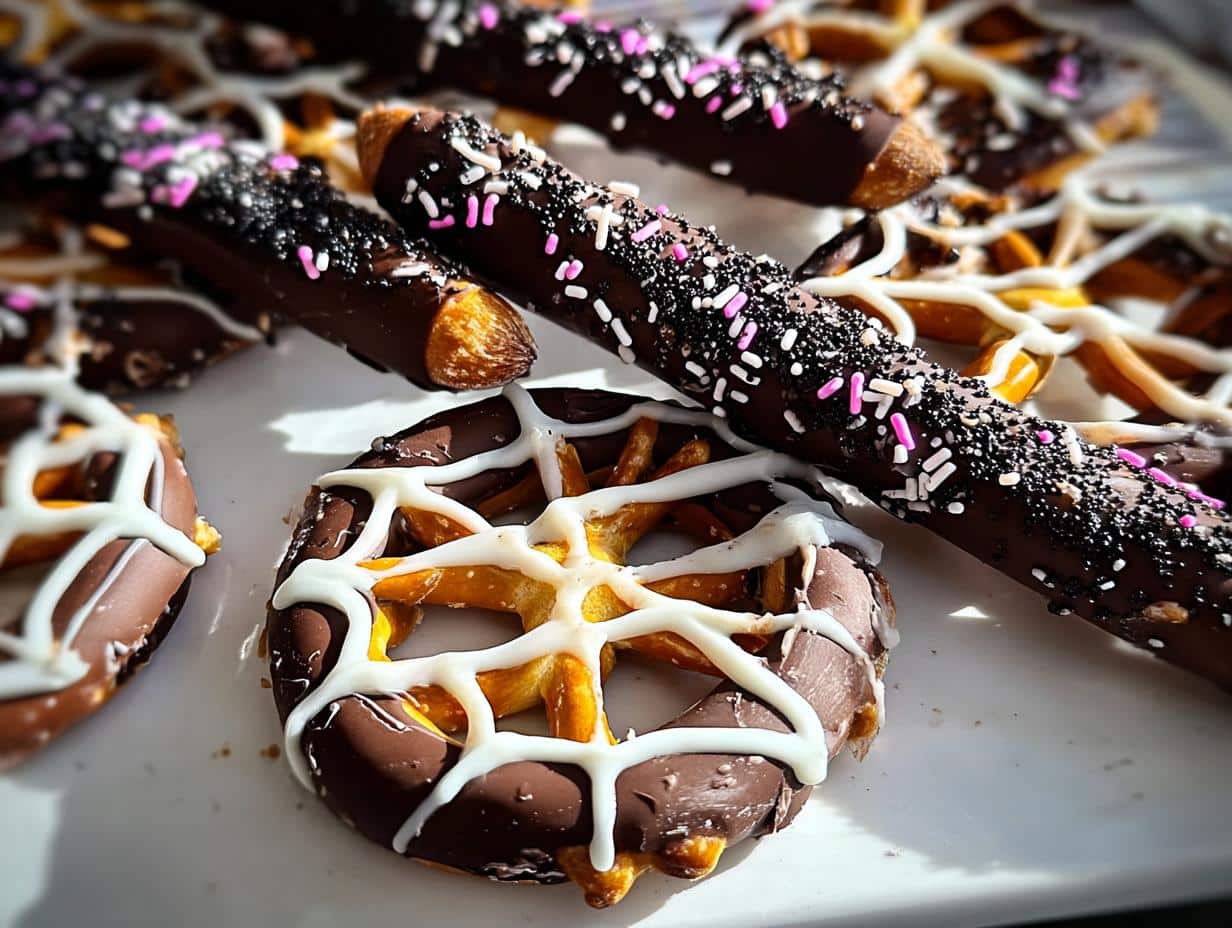 Spooky Halloween Chocolate Pretzel: Easy Spider Webs - Spooky Halloween Chocolate Pretzel - additional detail