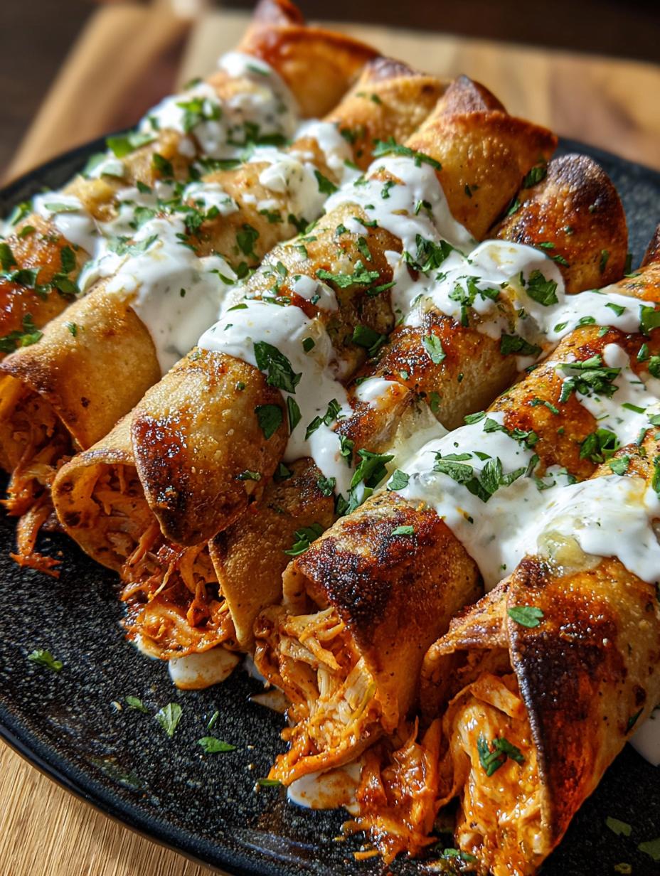 Close-up of a perfectly golden-brown Buffalo Chicken Taquito Creamy, showing its crispy texture and delicious filling