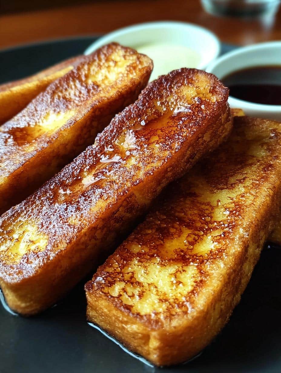 Crispy French Toast Sticks: 1 Secret for Perfect Crunch - Close-up of crispy French toast sticks with maple syrup