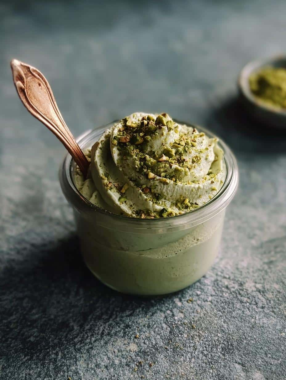Close-up of creamy Pistachio Cream being spread on a piece of toast