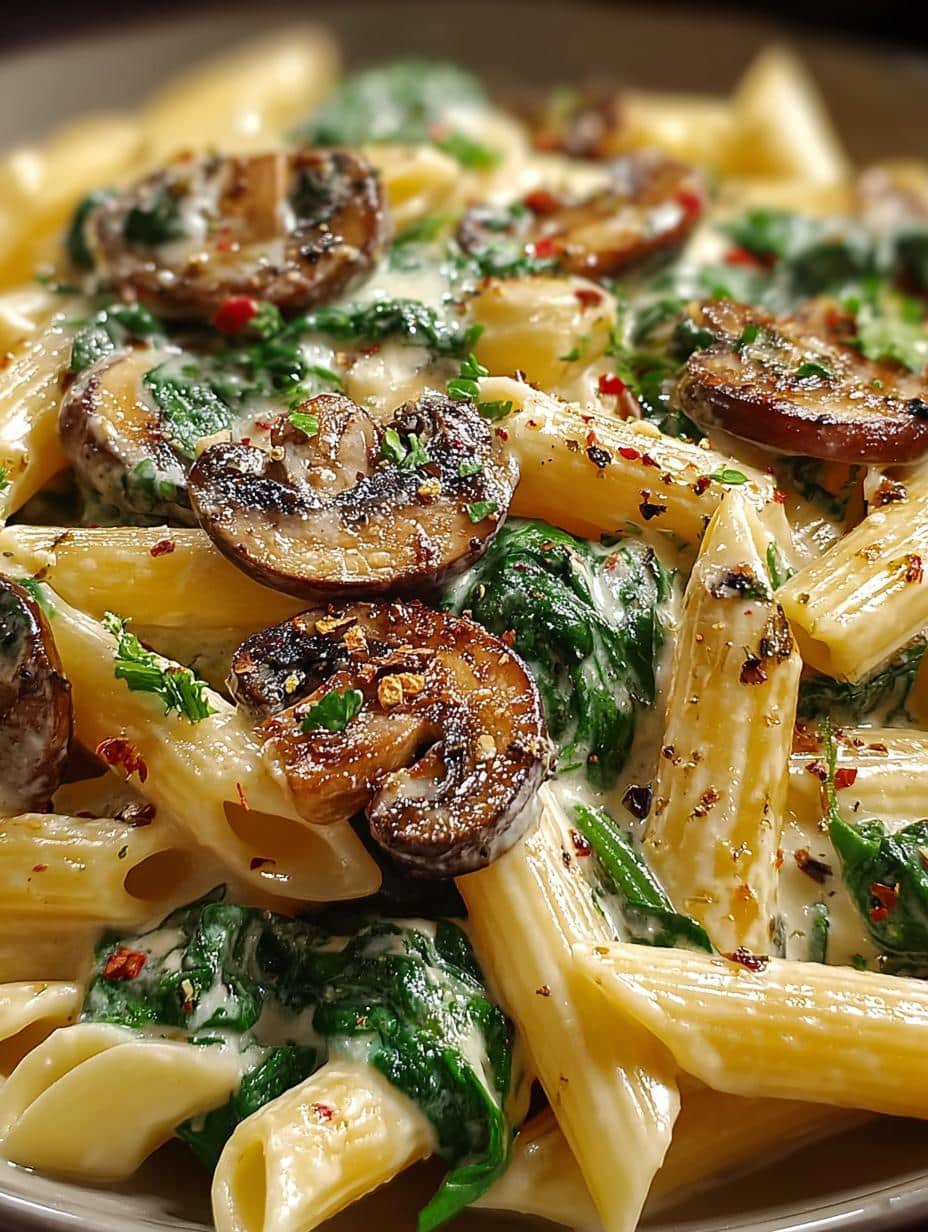 Delightful Creamy Spinach Mushroom Penne for Cozy Nights - Creamy Spinach Mushroom Penne - main visual representation