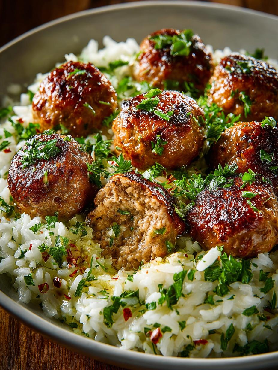 Garlic Meatball Herb Rice