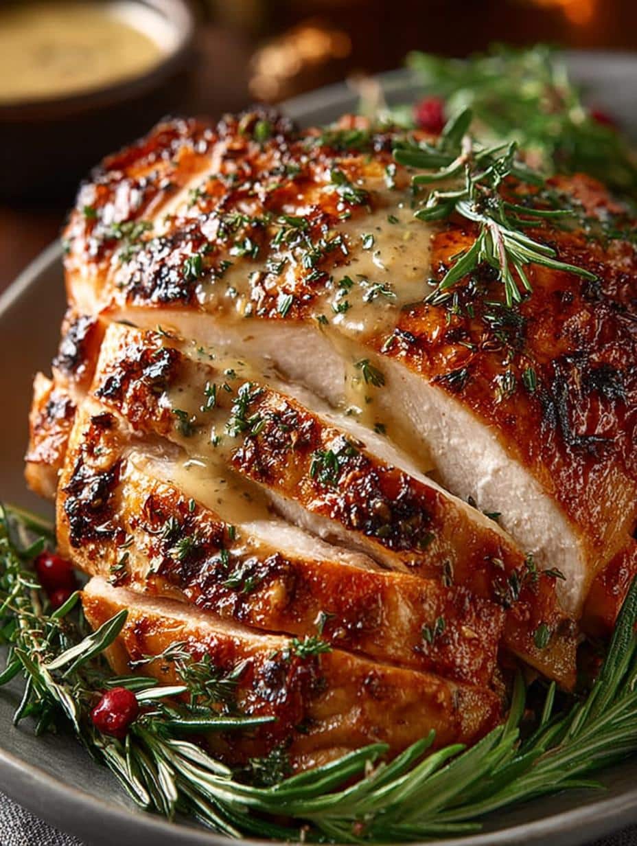 Herb Roasted Turkey with Garlic Rosemary Cream Sauce - Herb Roasted Turkey with - additional detail