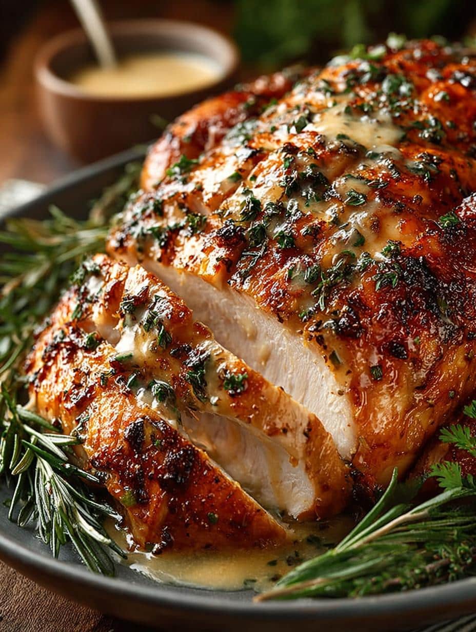 Herb Roasted Turkey with Garlic Rosemary Cream Sauce - Herb Roasted Turkey with - main visual representation