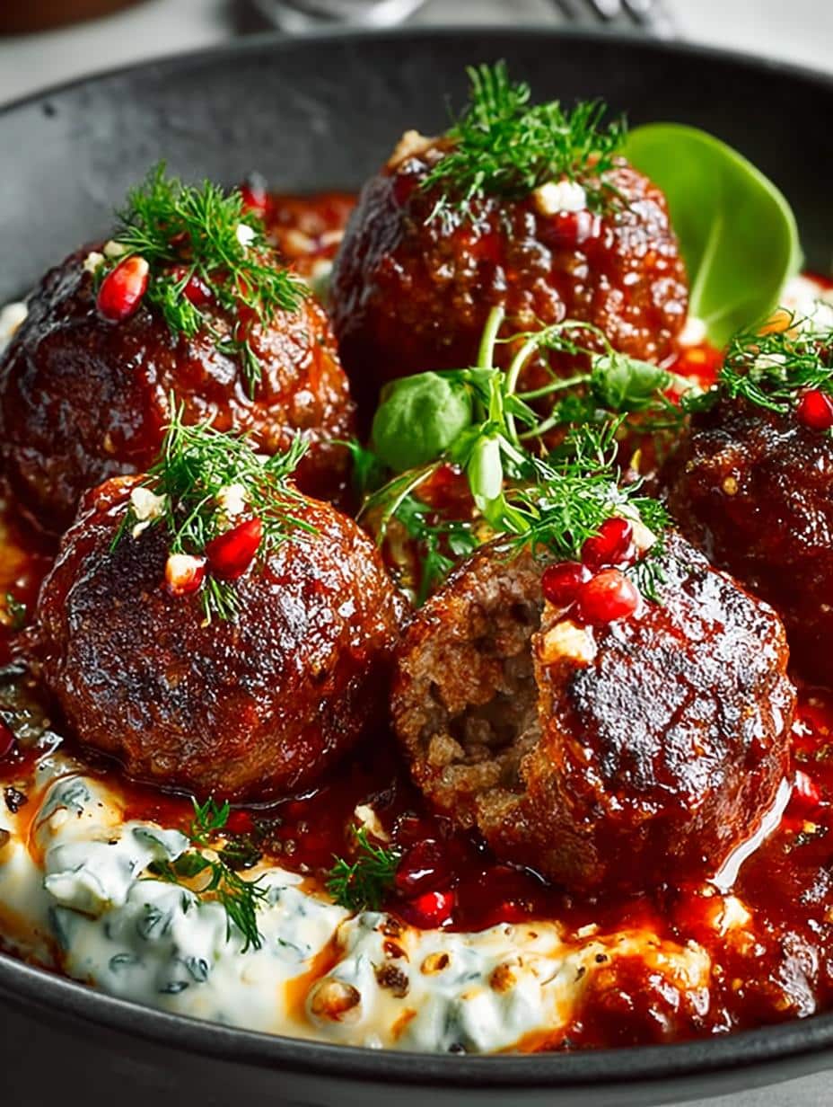 Lamb Beef Meatballs Spiced in Tomato Sauce with Feta - Lamb Beef Meatballs Spiced - main visual representation