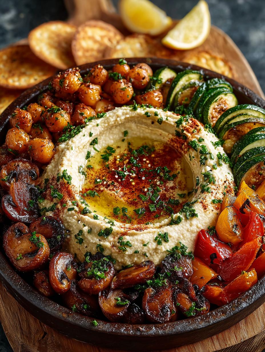 Delicious Roasted Vegetable Mushroom Hummus Bowl Recipe - Roasted Vegetable Mushroom Hummus - additional detail