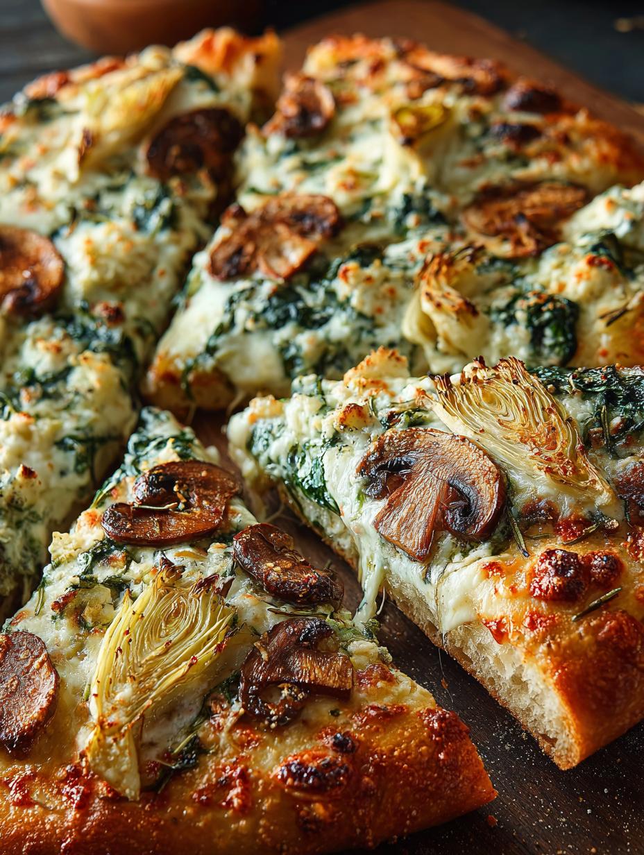 Delicious Spinach Artichoke Mushroom Pizza Recipe - Spinach Artichoke Mushroom Pizza - main visual representation