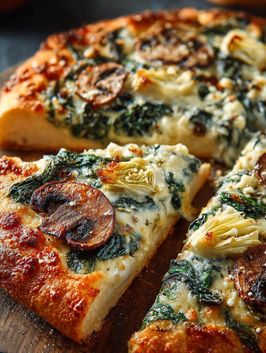 Delicious Spinach Artichoke Mushroom Pizza Recipe - Spinach Artichoke Mushroom Pizza - additional detail