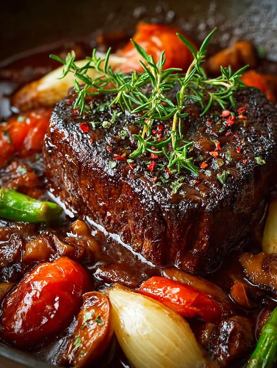 Braised Boneless Beef Short Ribs with Rich Mushroom Gravy - Braised Boneless Beef Short - main visual representation