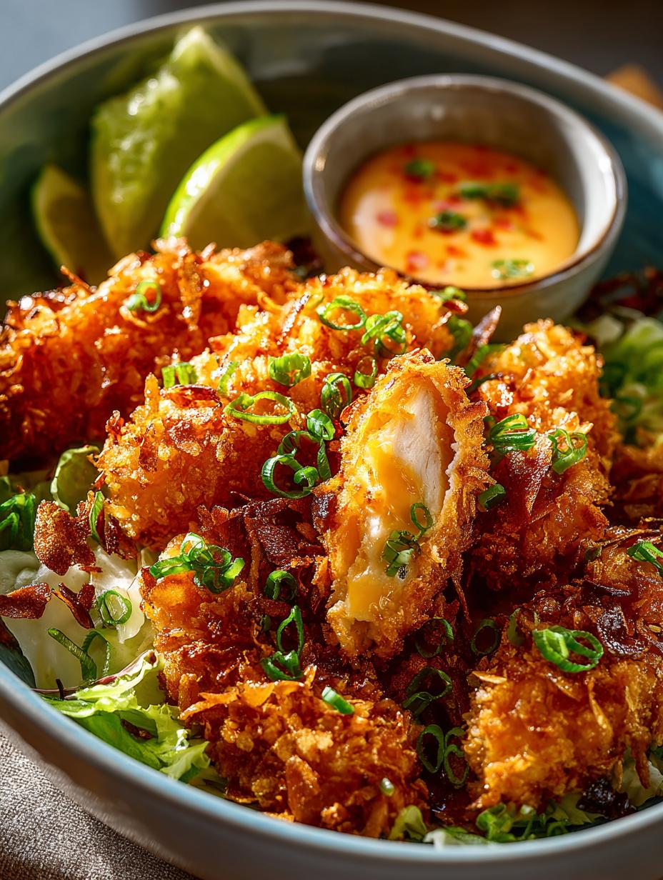 Crispy Coconut Cornflake Chicken with Bang Bang Sauce - Crispy Coconut Cornflake Chicken - additional detail