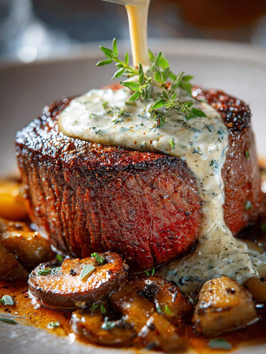 Filet Mignon with Creamy Mushroom Sauce: 5-Star Dinner - Filet Mignon with Creamy - additional detail