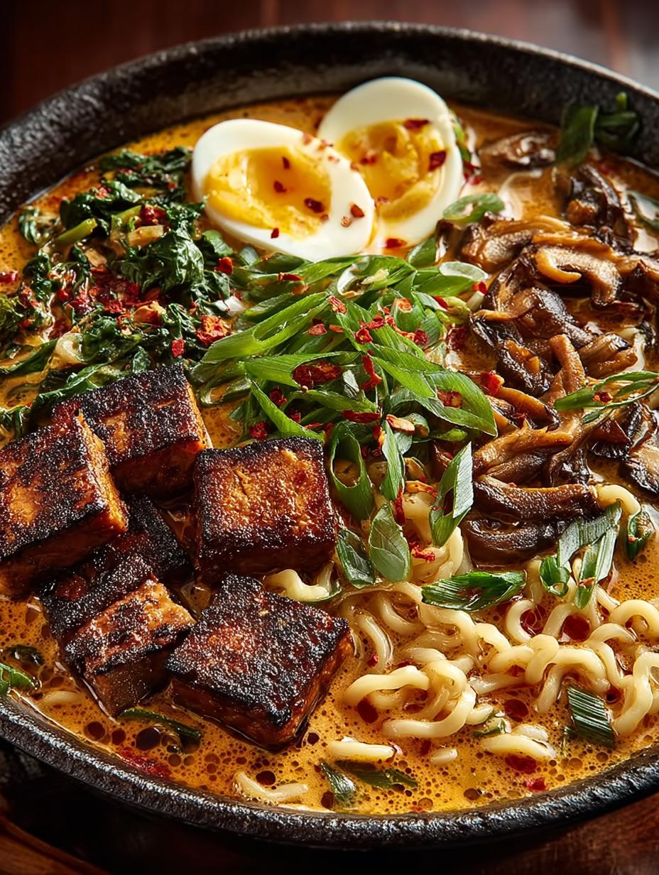 Miso Peanut Ramen with Crispy Tofu & Mushrooms Delight - Miso Peanut Ramen with - main visual representation