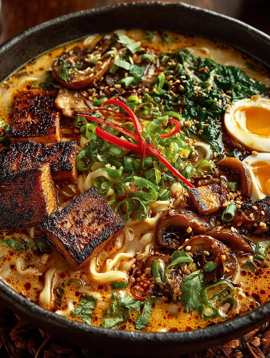 Miso Peanut Ramen with Crispy Tofu & Mushrooms Delight - Miso Peanut Ramen with - additional detail