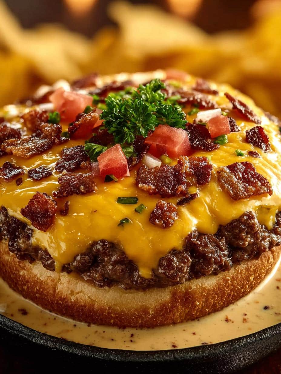 Sizzling Bacon Cheeseburger Queso Dip Everyone Loves - Sizzling Bacon Cheeseburger Queso - additional detail