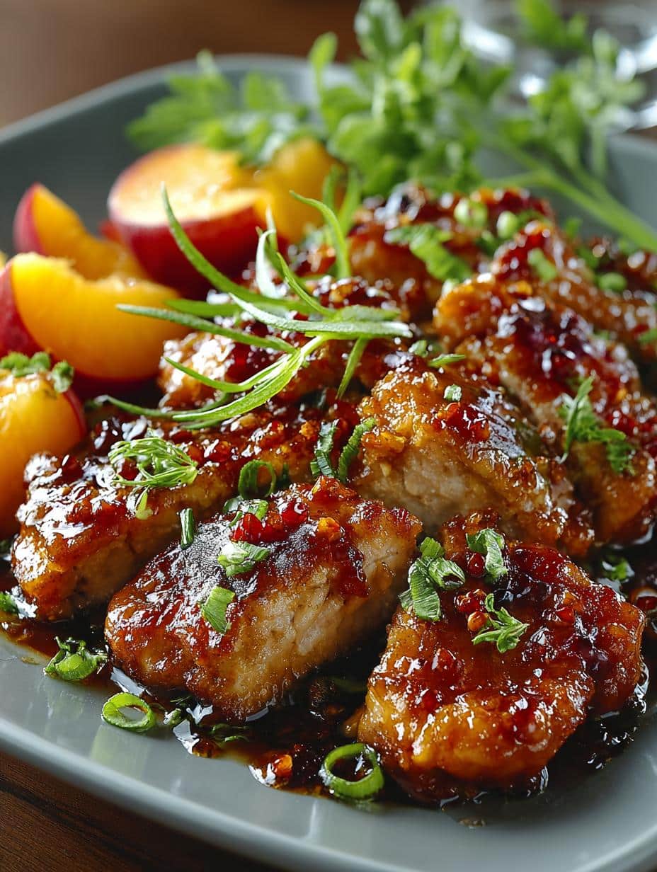 Delicious Spicy Peach Chicken with Citrus Mojo - Spicy Peach Chicken with - main visual representation