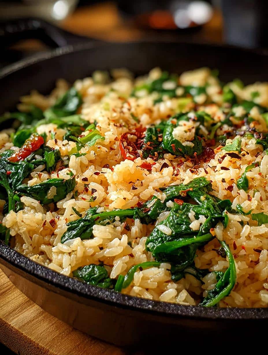 Cheesy Spinach Rice Skillet