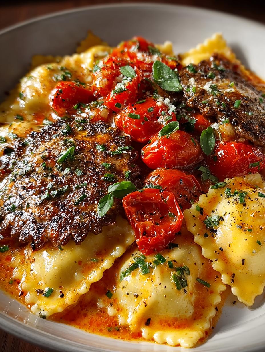 Creamy Tomato Mushroom Ravioli