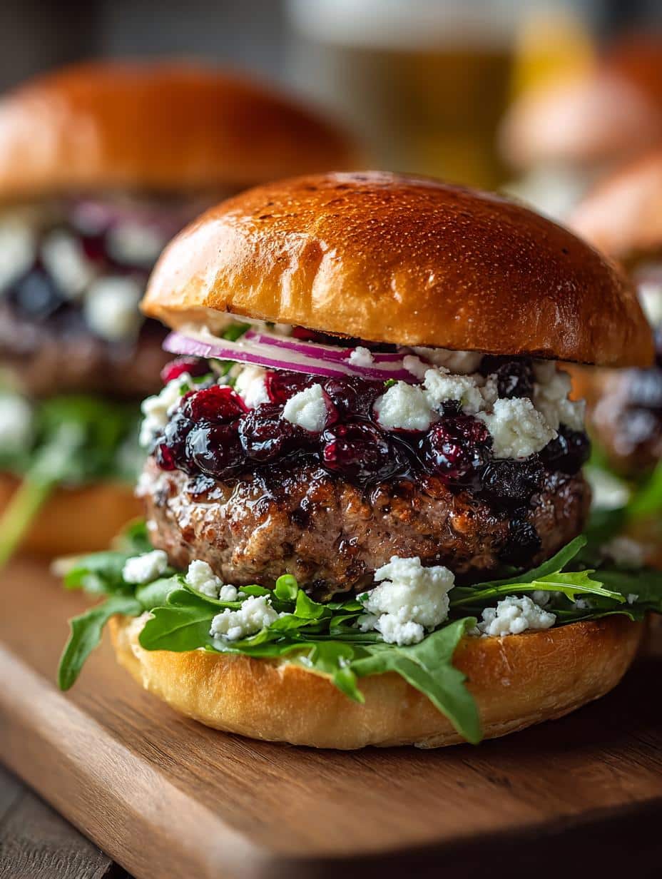 Blueberry Feta Burgers with Sweet Jalapeño Aioli - Blueberry Feta Burgers with - main visual representation