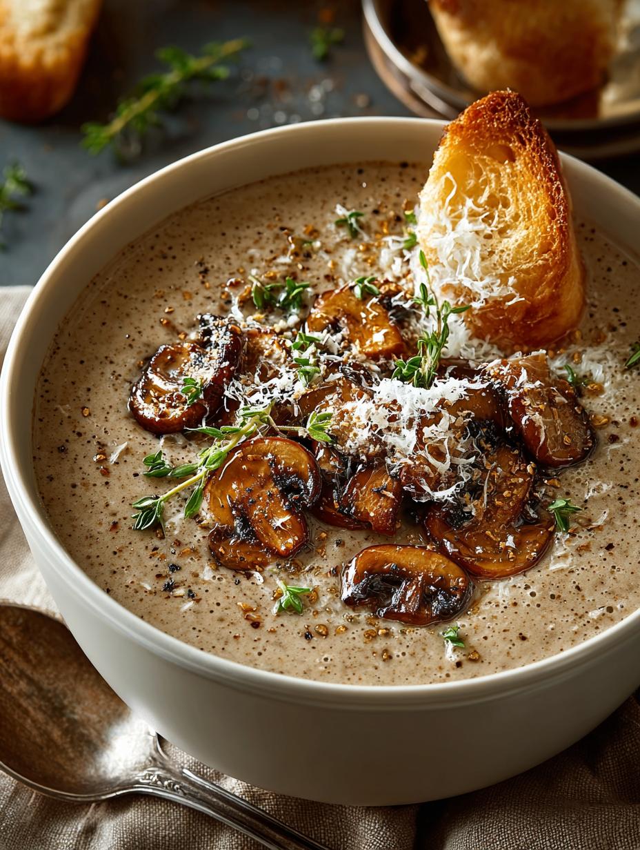 Creamy Mushroom Soup with Rosemary Croutons - Creamy Mushroom Soup with - additional detail