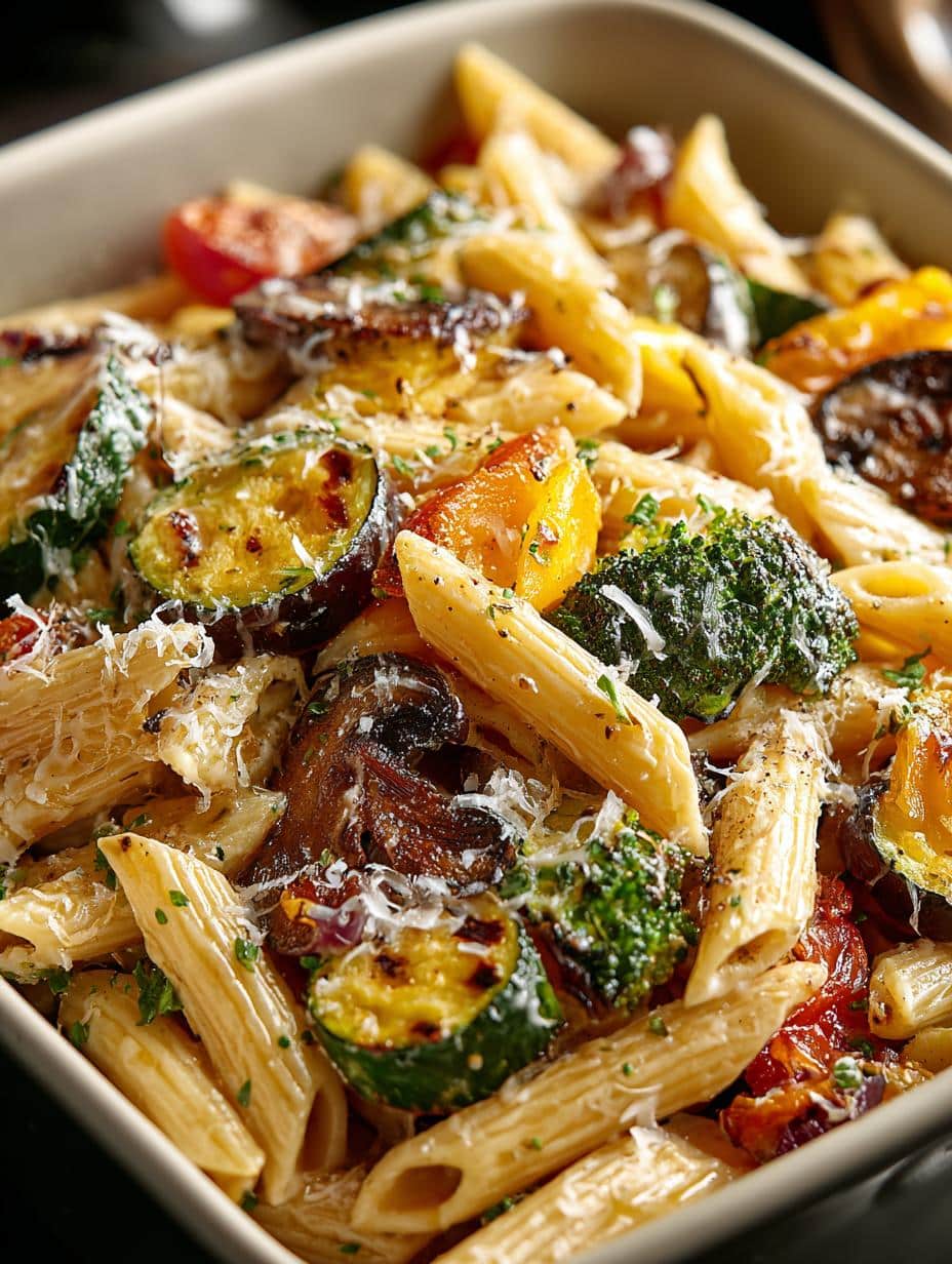 Creamy Parmesan Penne with Roasted Vegetables Delight - Creamy Parmesan Penne with - main visual representation