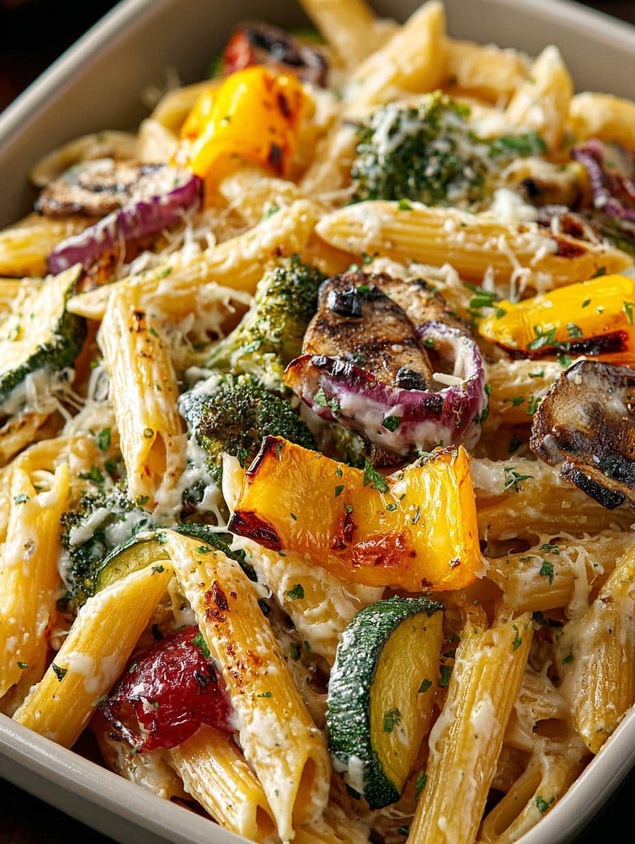 Creamy Parmesan Penne with Roasted Vegetables Delight - Creamy Parmesan Penne with - additional detail