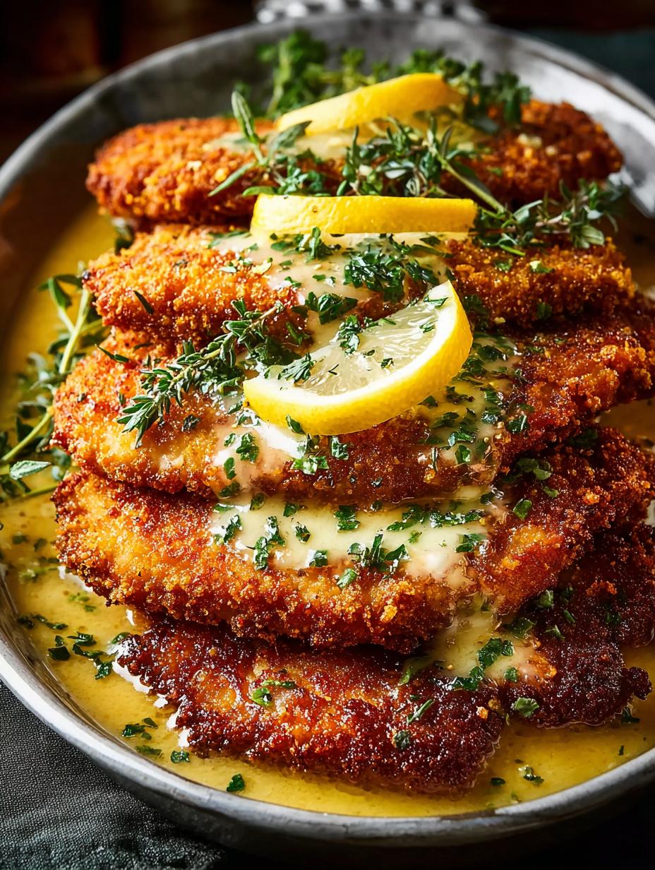 Crispy Chicken Cutlets with Lemon Garlic Butter Sauce - Crispy Chicken Cutlets with - additional detail