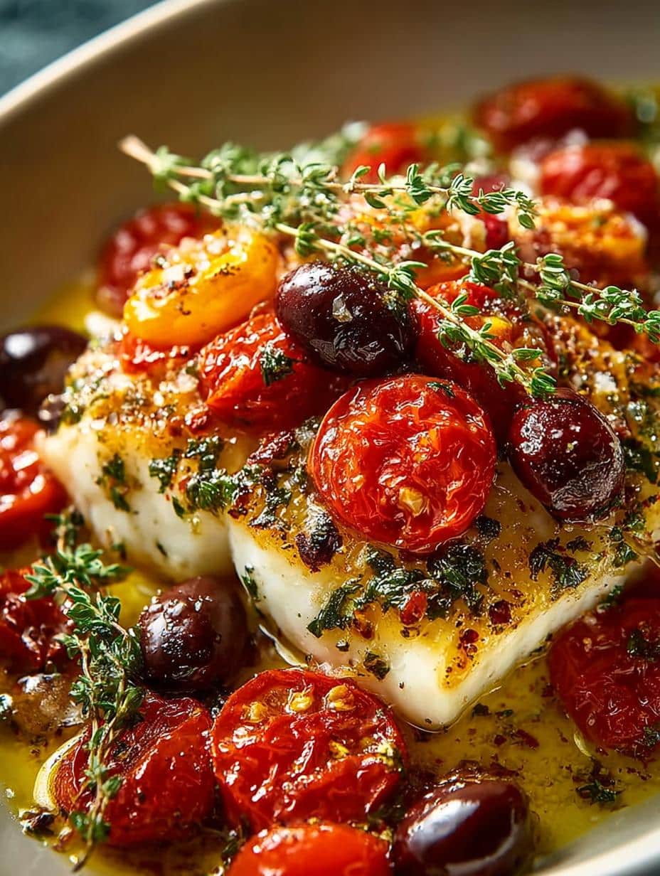 Mediterranean Baked Halibut with Feta and Olives - Mediterranean Baked Halibut with - additional detail