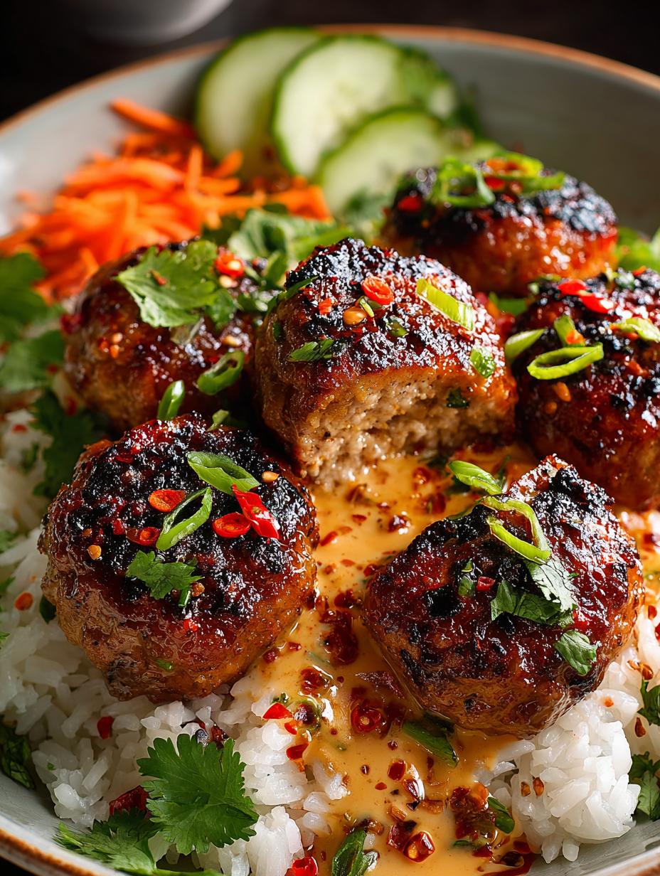 Spicy Chicken Meatball Rice Bowls with Zesty Pickles - Spicy Chicken Meatball Rice - main visual representation