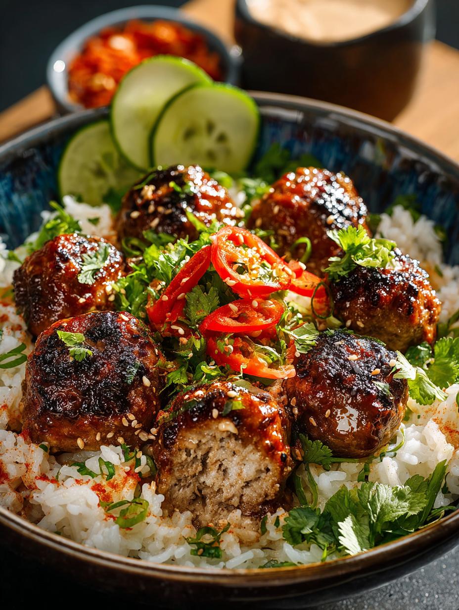Spicy Chicken Meatball Rice Bowls with Zesty Pickles - Spicy Chicken Meatball Rice - additional detail