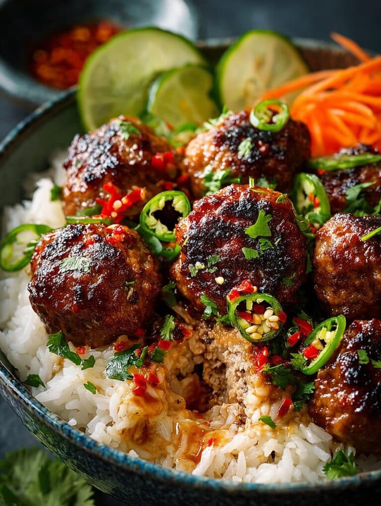 Spicy Chicken Meatball Rice